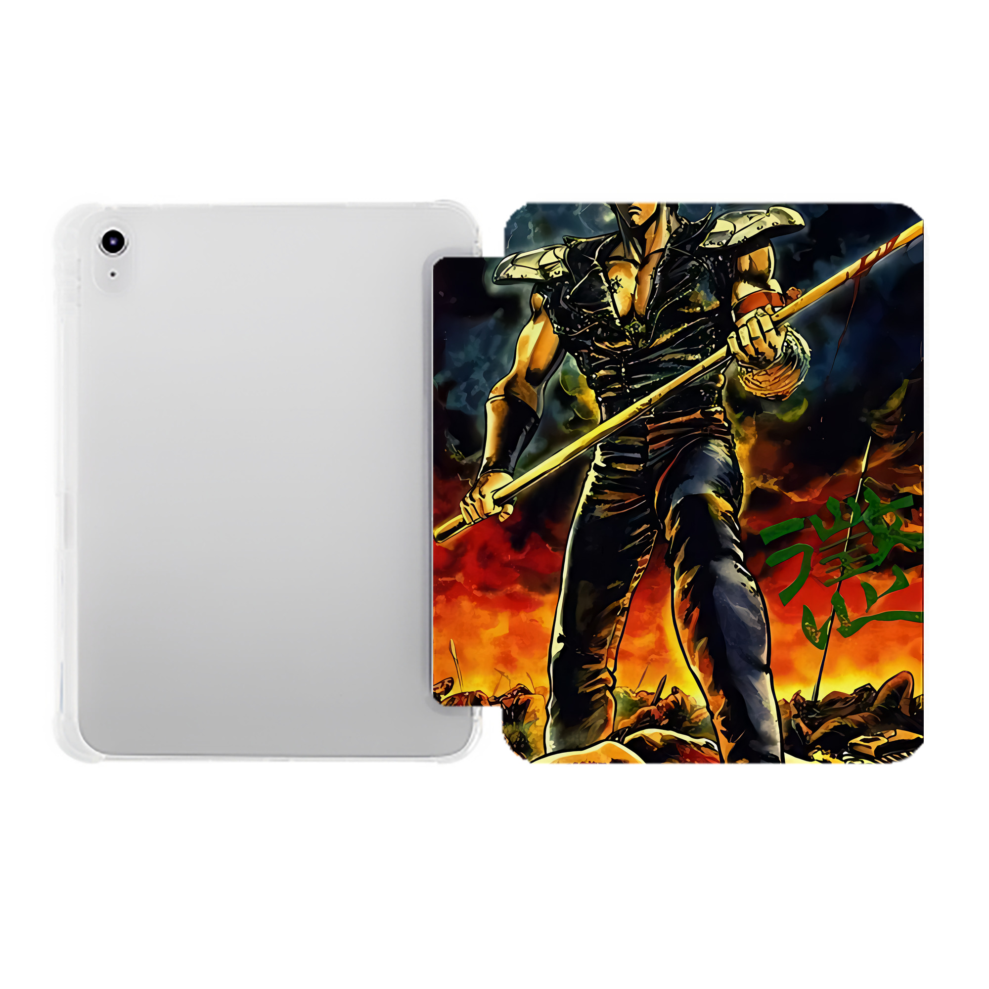 （画像用） 北斗の拳 Fist of the North Star IPad ケース ペン収納付き 三つ折りスタンド PUレザー×シリコン 対応機種9.5/10.5/10.9インチ
